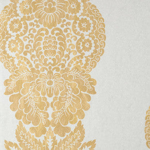 Rowan Damask Metallic Gold on Silver T89131 by Thibaut Designer Wallpaper