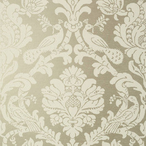 Passaro Damask Cream on Metallic Pewter T89136 by Thibaut Designer Wallpaper