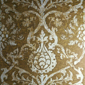 Pravata Damask Sienna on Foil T89175 by Thibaut Designer Wallpaper