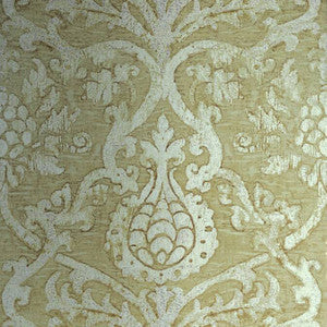 Pravata Damask Champagne on Foil T89178 by Thibaut Designer Wallpaper