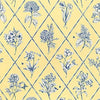 POSY Blue on Yellow T9759 by Thibaut Designer Wallpaper