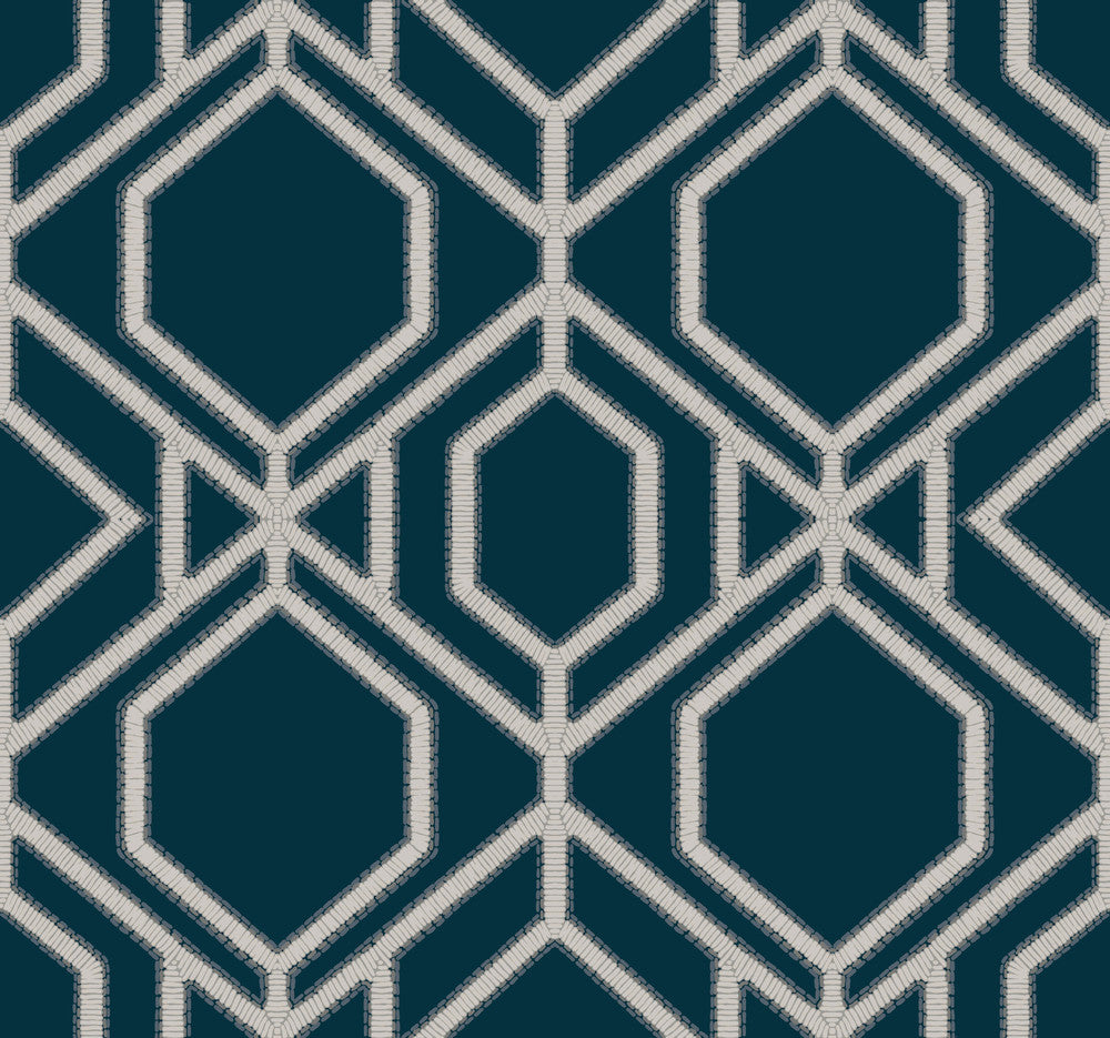 Sawgrass Trellis Navy Wallpaper by York Wallcoverings Designer Tropics Resource Library Covers about 60.8 square feet 27-in by 27-ft long roll Prepasted 25.25 - Swanky Fabrics -