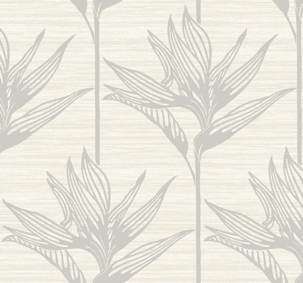 Bird of Paradise Grey Wallpaper by York Wallcoverings Designer Tropics Resource Library Covers about 60.8 square feet 27-in by 27-ft long roll Prepasted 25.25 - Swanky Fabrics -
