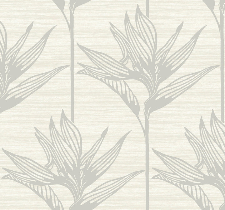 Bird of Paradise Grey Wallpaper by York Wallcoverings Designer Tropics Resource Library Covers about 60.8 square feet 27-in by 27-ft long roll Prepasted 25.25 - Swanky Fabrics -