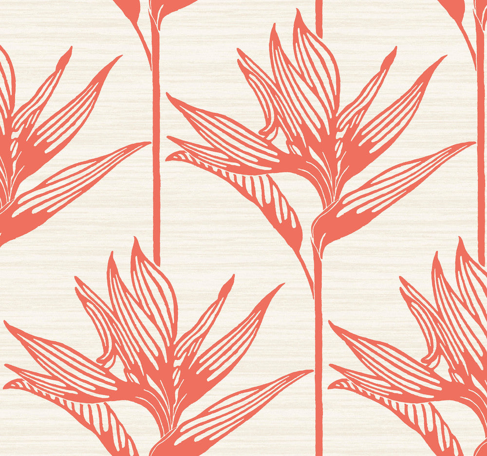 Bird of Paradise Coral Wallpaper by York Wallcoverings Designer Tropics Resource Library Covers about 60.8 square feet 27-in by 27-ft long roll Prepasted 25.25 - Swanky Fabrics -