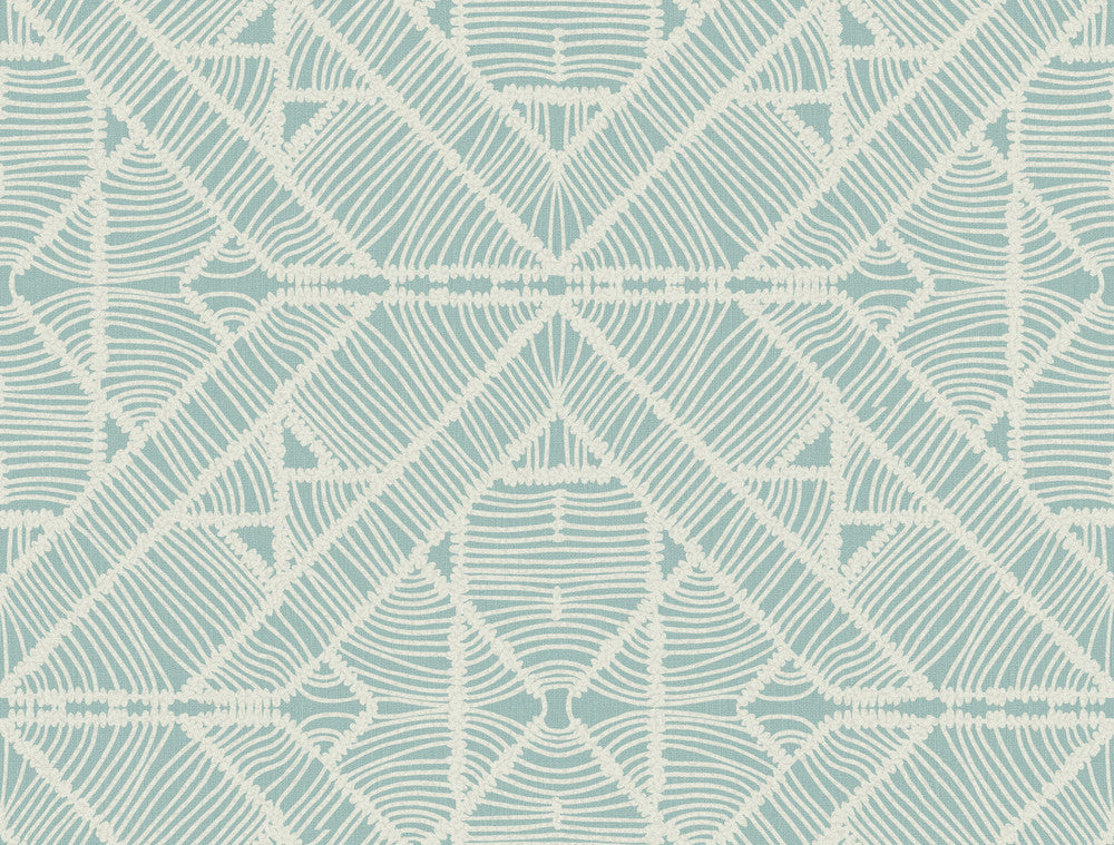 Diamond Macrame Aqua Wallpaper by York Wallcoverings Designer Tropics Resource Library Covers about 60.8 square feet 27-in by 27-ft long roll Prepasted 20.5 - Swanky Fabrics -