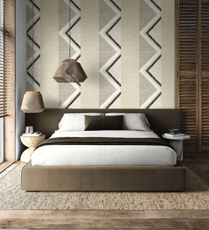 Beswick Chevron Birch Bark TH91505 by Seabrook Designs Designer Wallpaper