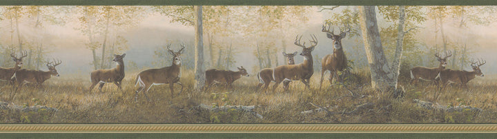 Storrie Green Deer Wallpaper by Chesapeake Designer Echo Lake Lodge Covers about 8.1 square feet 6.5-in by 15-ft long roll Prepasted 0 - Swanky Fabrics -