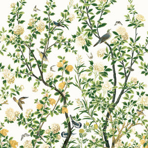 Jardin Bloom Mural 3 Panel Set White TM13666 by Thibaut Designer Wallpaper