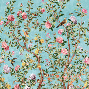 Jardin Bloom Mural 3 Panel Set Turquoise TM13668 by Thibaut Designer Wallpaper