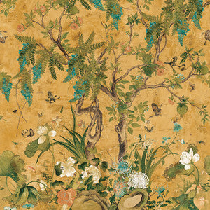Wild Wisteria Mural 3 Panel Set Ochre TM42052 by Thibaut Designer Wallpaper