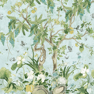 Wild Wisteria Mural 3 Panel Set Spa Blue TM42054 by Thibaut Designer Wallpaper