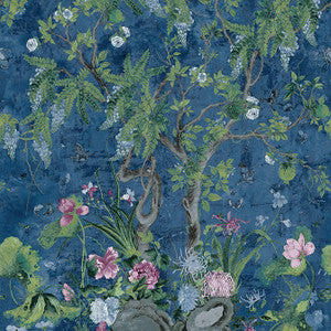 Wild Wisteria Mural 3 Panel Set Navy TM42055 by Thibaut Designer Wallpaper