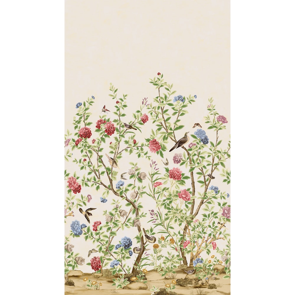 Jardin Bloom Mural 3 Panel Set Coral and Blue TM4503 by Thibaut Designer Wallpaper