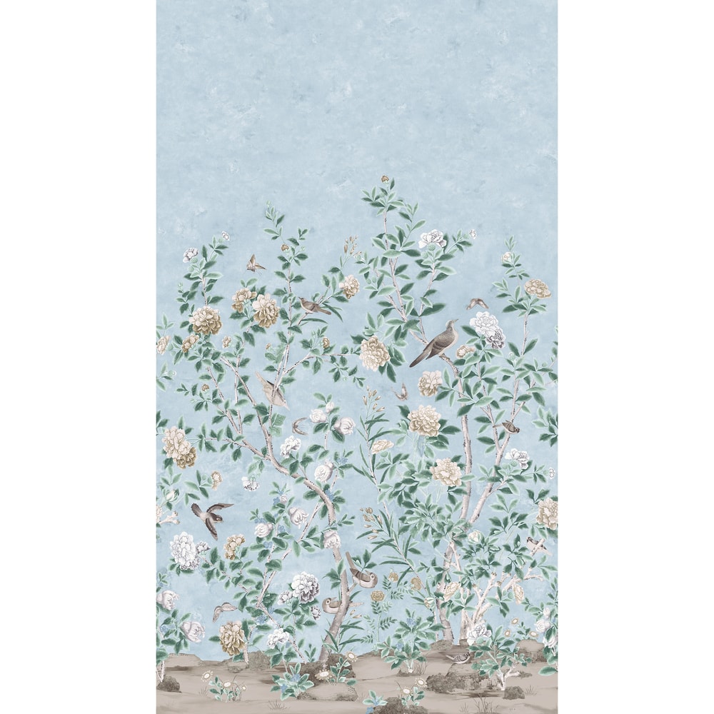 Jardin Bloom Mural 3 Panel Set Spa Blue TM4504 by Thibaut Designer Wallpaper