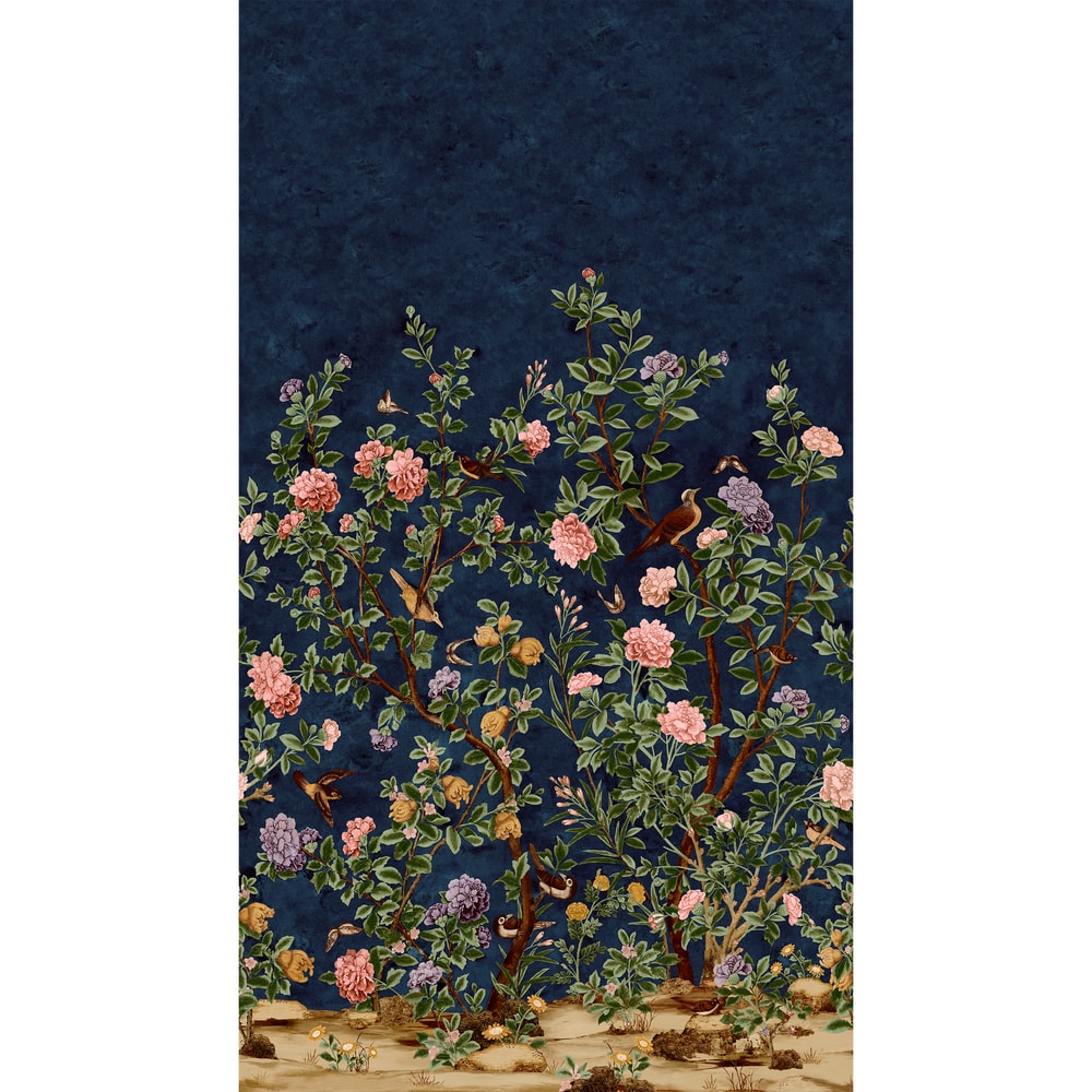 Jardin Bloom Mural 3 Panel Set Navy TM4505 by Thibaut Designer Wallpaper