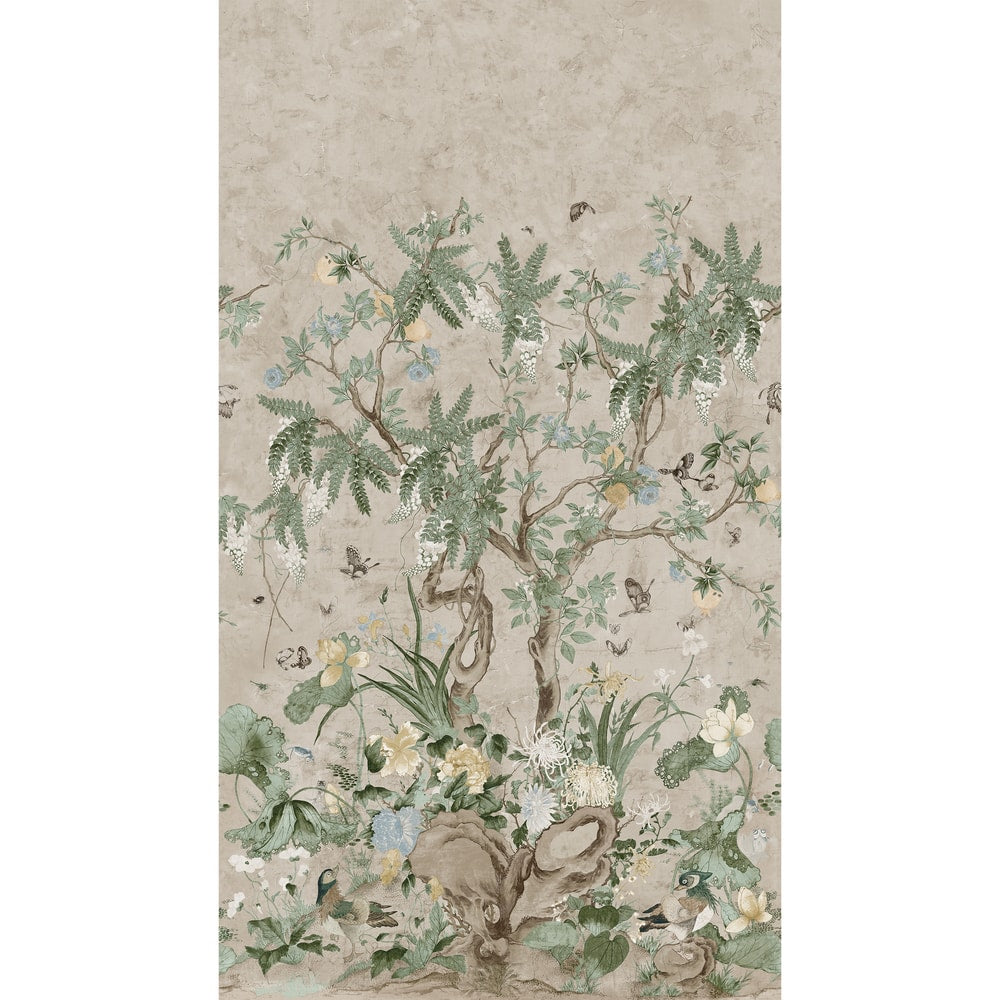 Wild Wisteria Mural 3 Panel Set Beige on Pearl TM4507 by Thibaut Designer Wallpaper