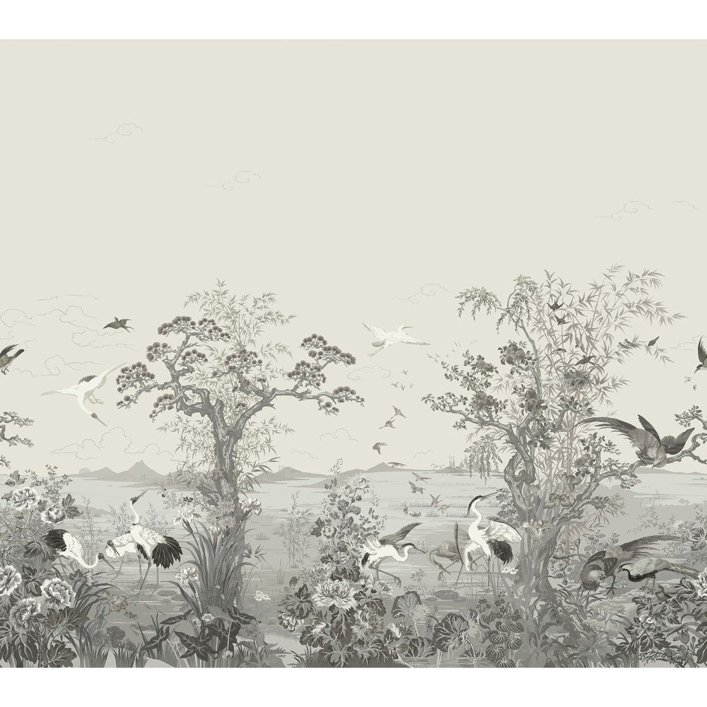 Crane Mural 3 Panel Set Grey TM4511 by Thibaut Designer Wallpaper