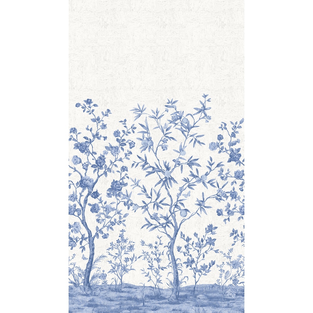 Indira Mural 3 Panel Set Blue and White TM4512 by Thibaut Designer Wallpaper