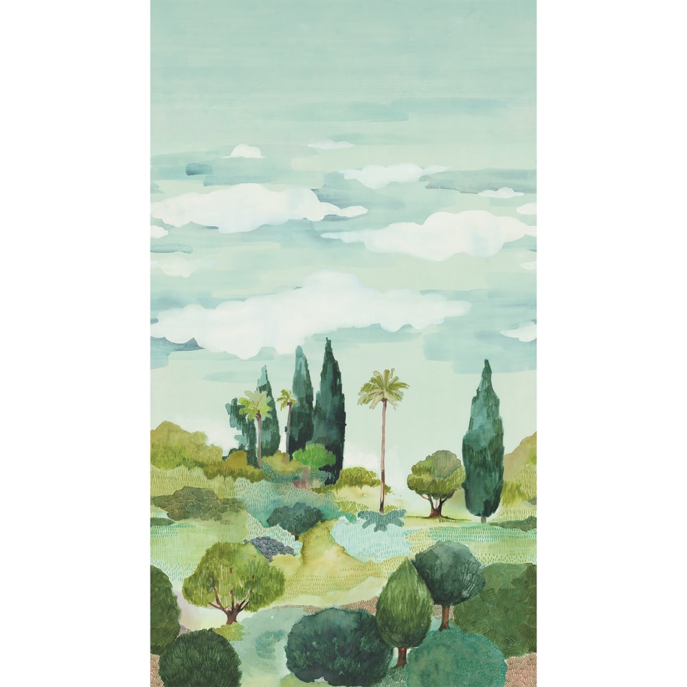 Taormina Mural 3 Panel Set Green and Turquoise TM4521 by Thibaut Designer Wallpaper