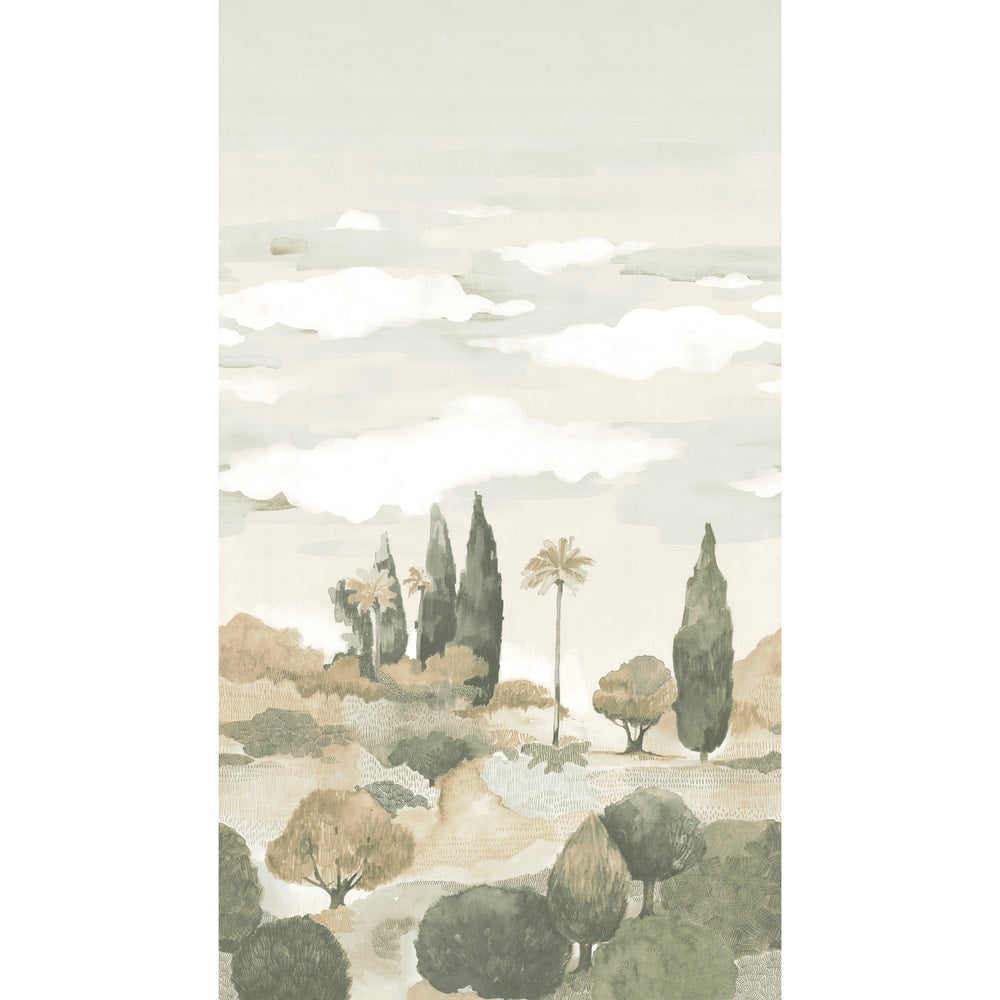 Taormina Mural 3 Panel Set Sage and Beige TM4522 by Thibaut Designer Wallpaper