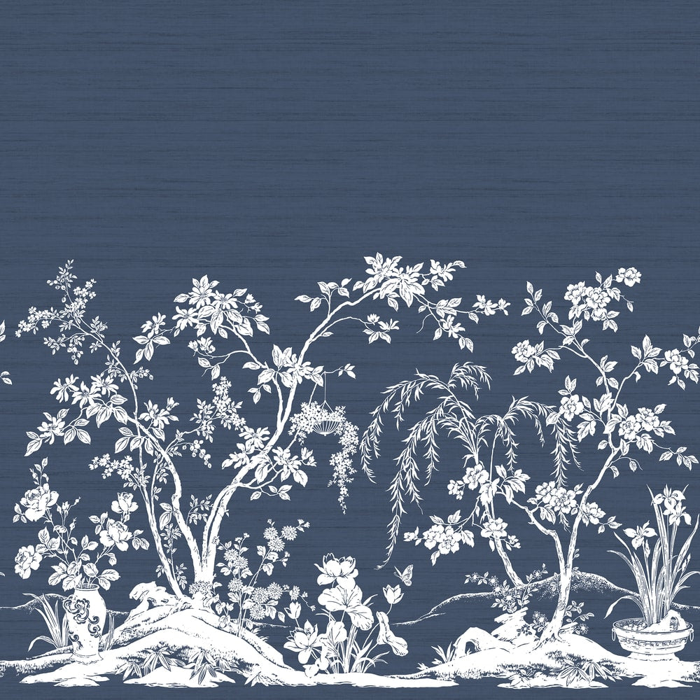 Chaumont Mural 5 Panel Set Navy TM4531 by Thibaut Designer Wallpaper