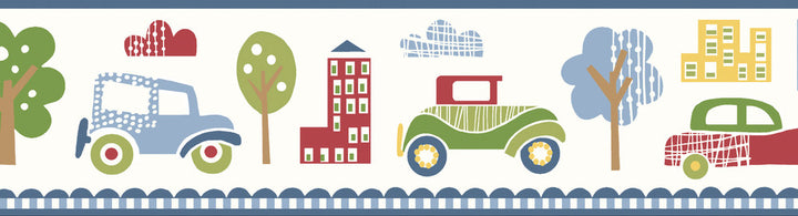 Gatsby Red City Scape Trail Wallpaper by Chesapeake Designer Totally For Kids Covers about 7.5 square feet 6-in by 15-ft long roll Prepasted 0 - Swanky Fabrics -