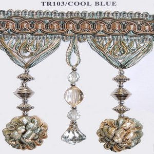 Tr103 Cool Blue 39-3 by Norbar Designer Fabric 4 3/4" BEAD WITH TASSEL - Swanky Fabrics -