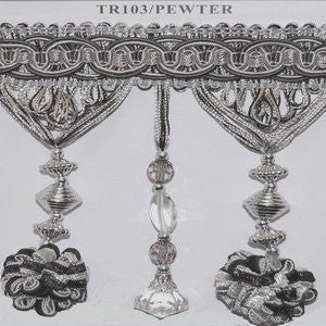 Tr103 Pewter 50-37-47 by Norbar Designer Fabric 4 3/4" BEAD WITH TASSEL - Swanky Fabrics -
