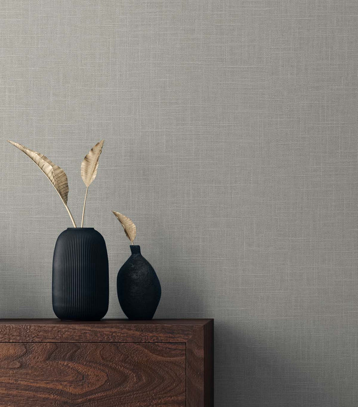 Myrna Linen Stone Grey TS81908 by Seabrook Designs Designer Wallpaper