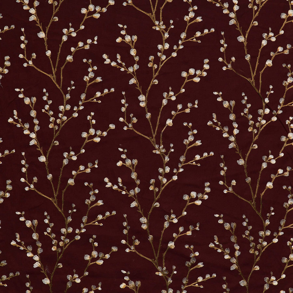 Unreal 1 Wine by Marcus William Designer Fabric Kai/Marcus William Imelda 77% Cotton 17% Spun Viscose 6% Polyester Embroidery INDIA Horizontal: 25.5 and Vertical: 15.375 51 in - Swanky Fabrics -