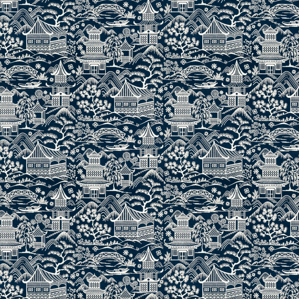 Upsala 1 Navy by Stout Designer Fabric RAINBOW LIBRARY INK/SAPPHIRE 76%POL 24%COT %VEMB INDIA Horizontal: 25.375 and Vertical: 17.875 50.75 in - Swanky Fabrics -