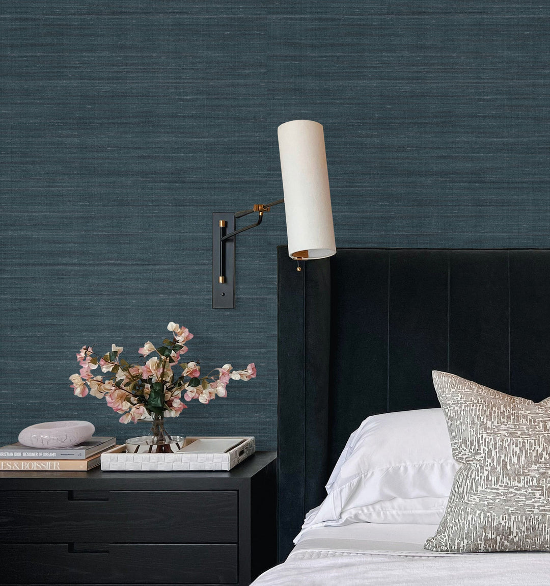 Sari Silk Slate Faux Fabric Wallpaper by York Wallcoverings Designer