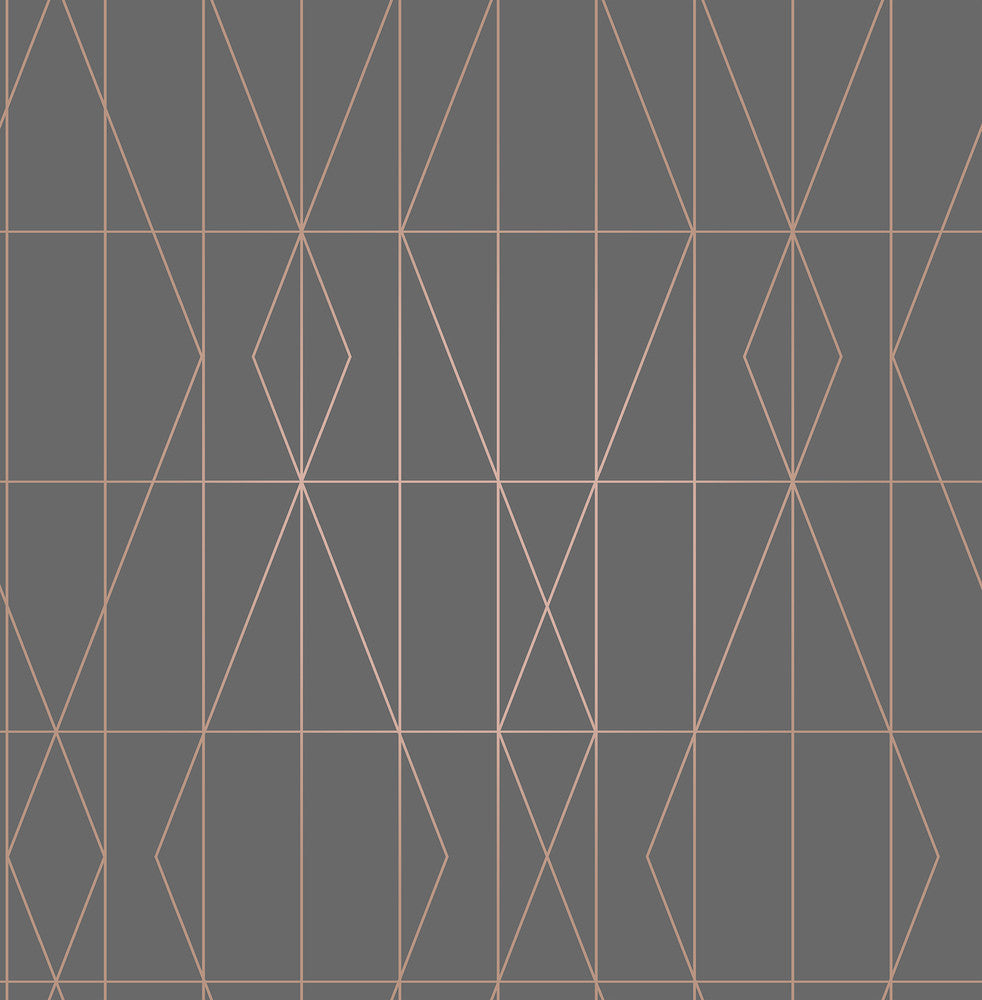 LeVeque Charcoal Deco Diamond Geo Wallpaper by Brewster Designer Brewster Essentials Covers about 56.4 square feet 20.5-in by 33-ft long roll Unpasted 20.9 - Swanky Fabrics -