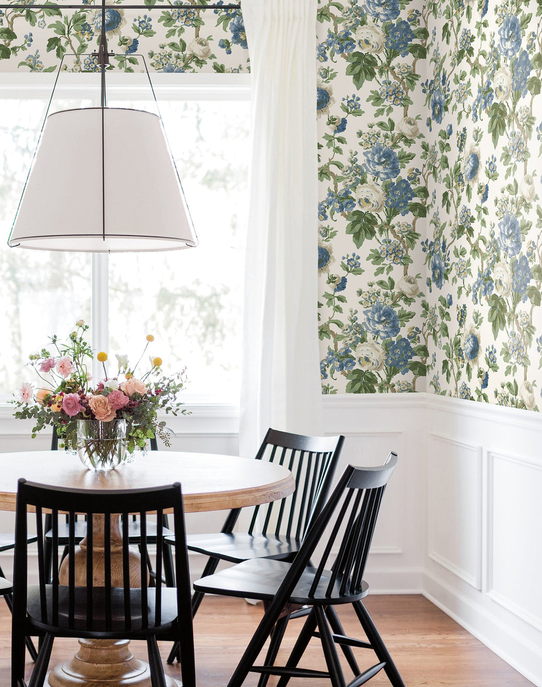 Beatrix Blue Vintage Floral Wallpaper by Antonina Vella Designer