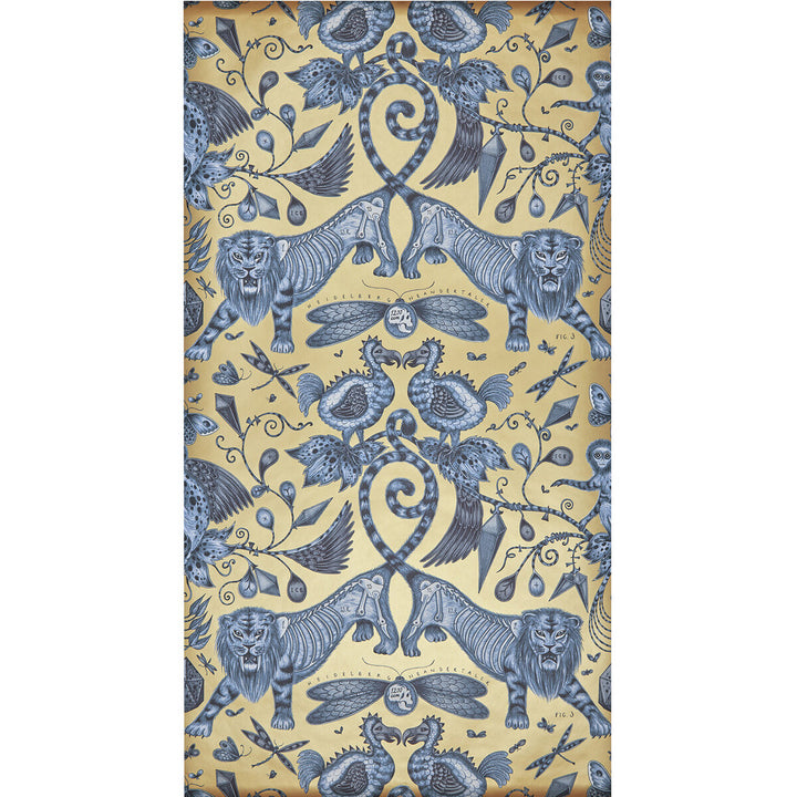 Extinct Blue by Clarke And Clarke Designer Wallcovering ANIMALIA BY EMMA J SHIPLEY FOR C&C United Kingdom Horizontal: 0 and Vertical: 18 20.5 - Swanky Fabrics -