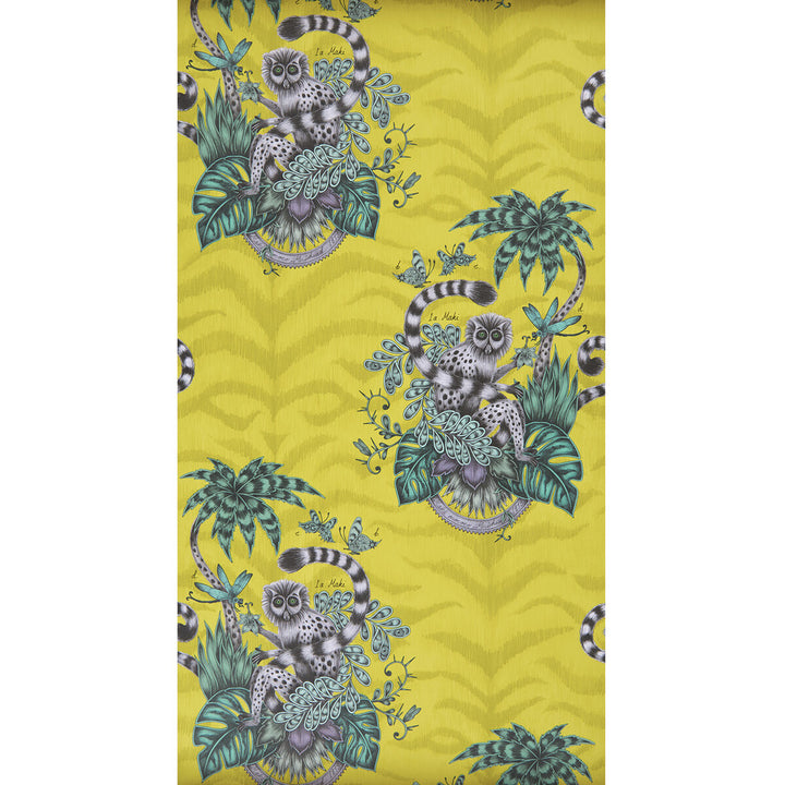 Lemur Lime by Clarke And Clarke Designer Wallcovering ANIMALIA BY EMMA J SHIPLEY FOR C&C United Kingdom Horizontal: 0 and Vertical: 25.25 20.5 - Swanky Fabrics -