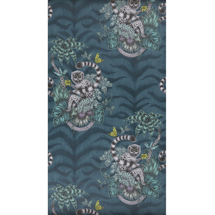 Lemur Navy by Clarke And Clarke Designer Wallcovering ANIMALIA BY EMMA J SHIPLEY FOR C&C - United Kingdom - Horizontal: 0 and Vertical: 25.25 20.5 - Swanky Fabrics -