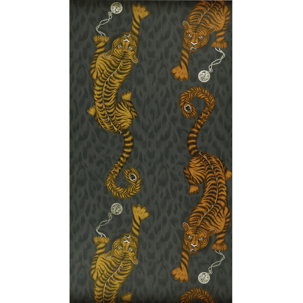 Tigris Flame by Clarke And Clarke Designer Wallcovering ANIMALIA BY EMMA J SHIPLEY FOR C&C - United Kingdom - Horizontal: 0 and Vertical: 25.25 20.5 - Swanky Fabrics -