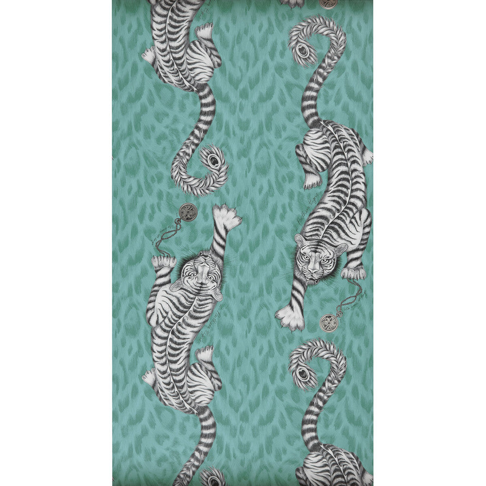 Tigris Teal by Clarke And Clarke Designer Wallcovering ANIMALIA BY EMMA J SHIPLEY FOR C&C United Kingdom Horizontal: 0 and Vertical: 25.25 20.5 - Swanky Fabrics -