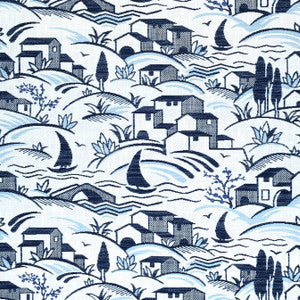 Landmark Navy and Sky W73524 by Thibaut Designer Fabric