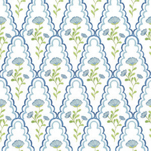W7848 Scallop Floral 3 Denim by Aoc Designer Wallcovering