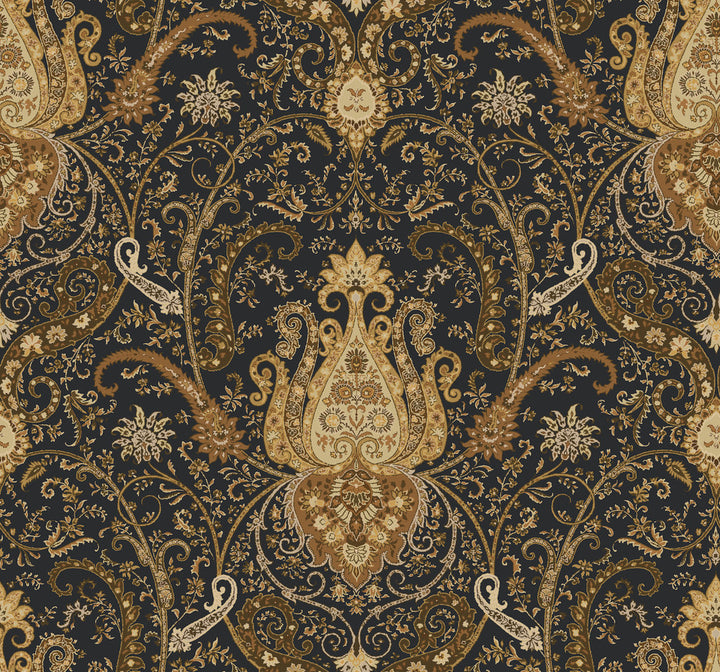 Byzance Brown Wallpaper by York Wallcoverings Designer New Neutrals Covers about 60.8 square feet 27-in by 27-ft long roll Prepasted 25.25 - Swanky Fabrics -