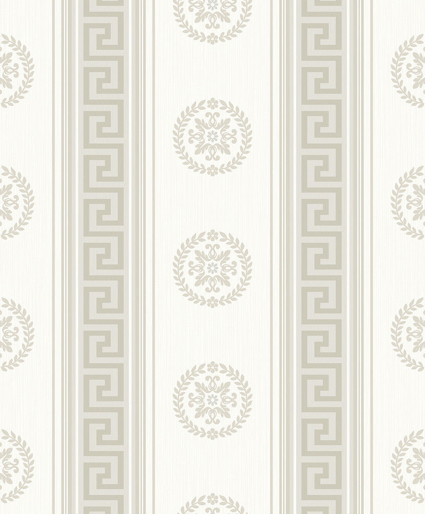 Classico Medallion Stripe Cream & Metallic Champagne WH40125 by Seabrook Designs Designer Wallpaper