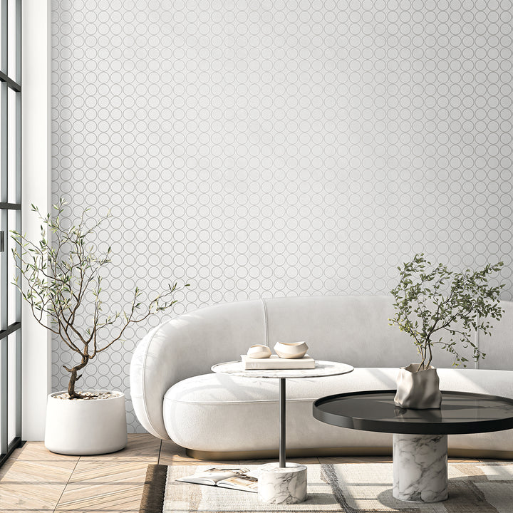 Round Geometric Linen & Metallic Silver WH40505 by Seabrook Designs Designer Wallpaper