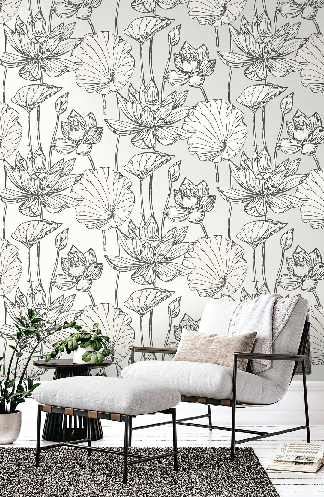 Viola Floral Metallic Ivory & Ash WH40720 by Seabrook Designs Designer Wallpaper