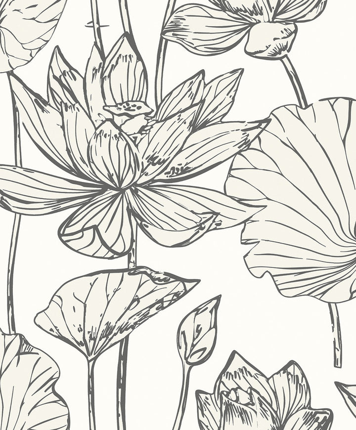 Viola Floral Metallic Ivory & Ash WH40720 by Seabrook Designs Designer Wallpaper