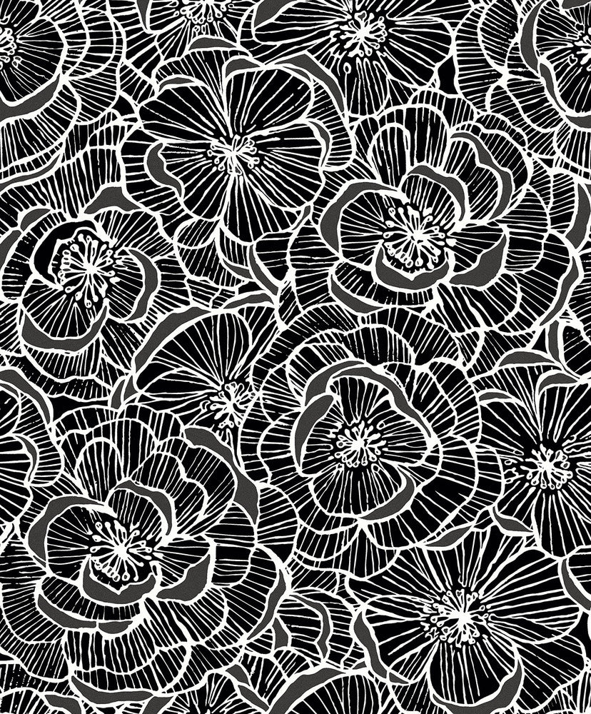 Alejandra Floral Metallic Charcoal & Black WH40800 by Seabrook Designs Designer Wallpaper