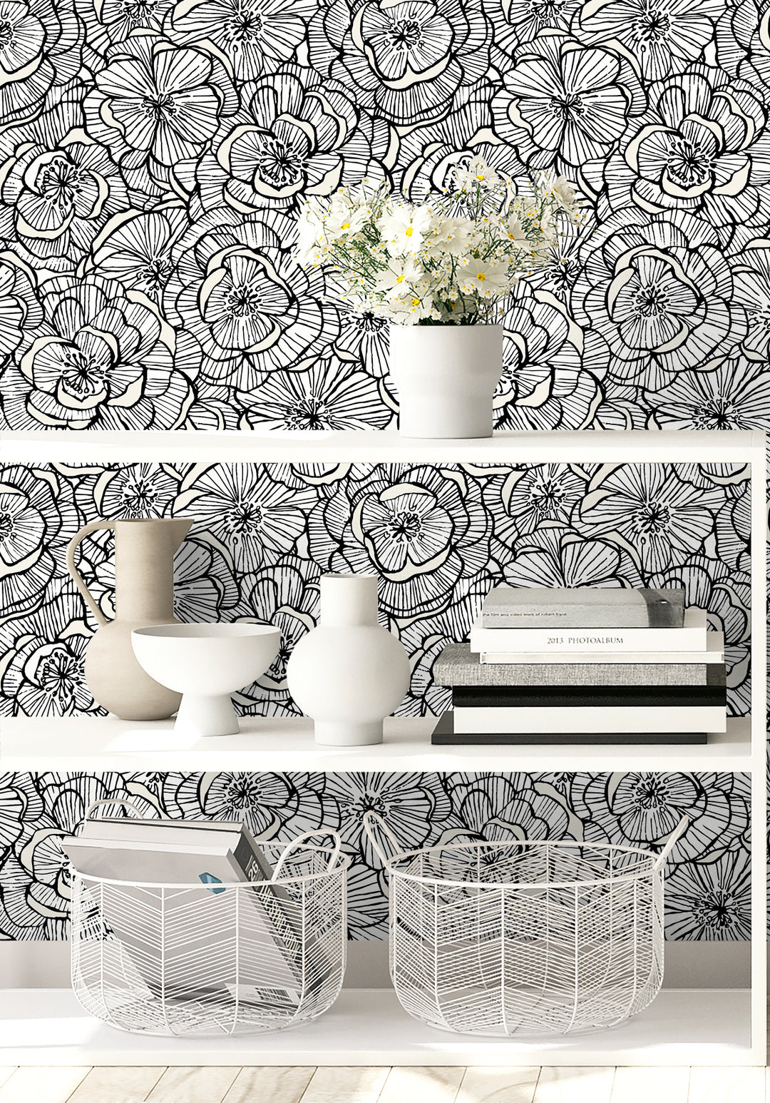 Alejandra Floral Metallic Ivory & Nightfall WH40810 by Seabrook Designs Designer Wallpaper