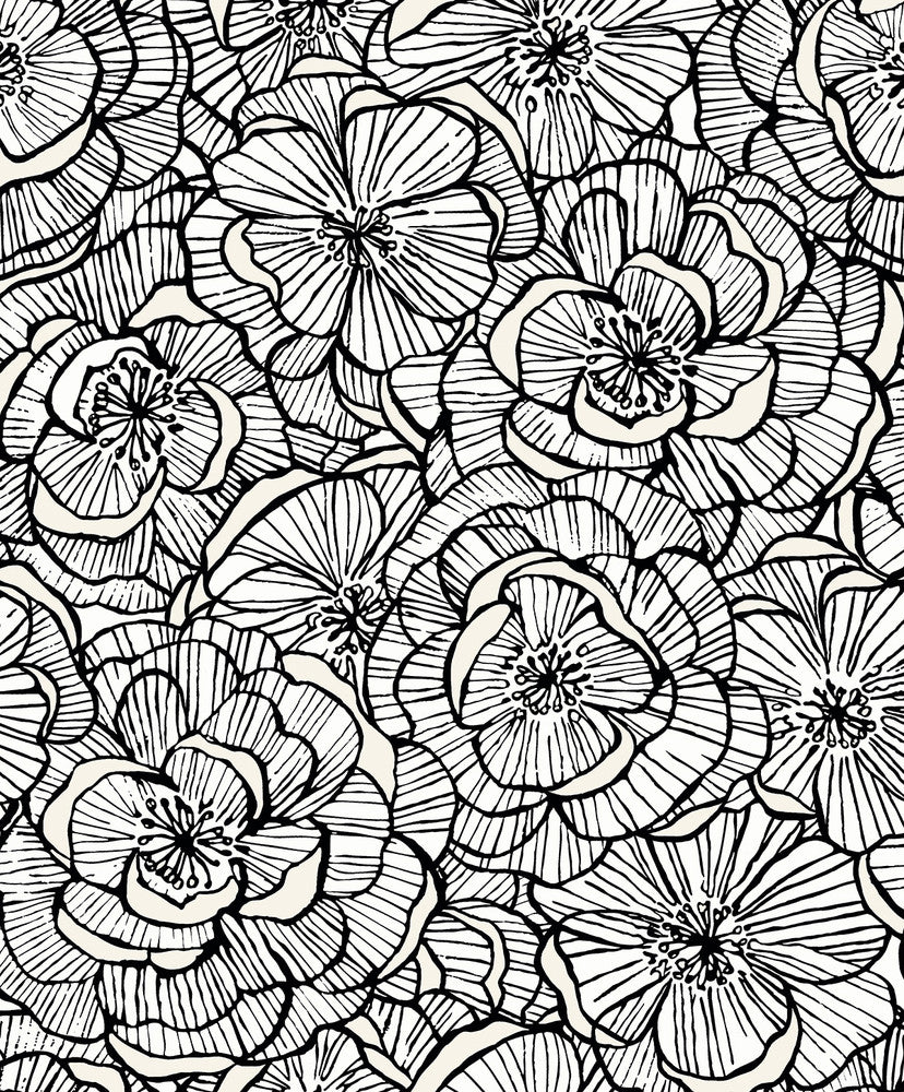 Alejandra Floral Metallic Ivory & Nightfall WH40810 by Seabrook Designs Designer Wallpaper